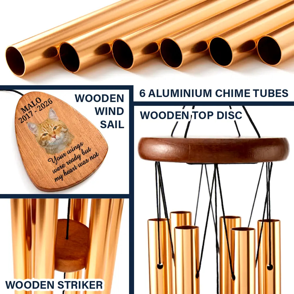 Sad,Memorial,Dog Lovers,Cat Lovers,Pet Lovers,Family,Parents,Gift For Grandparents - Custom Photo Memorial Your Wings Were Ready - Personalized Wind Chime