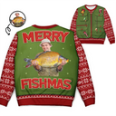 Fishing, Gift For Men, Christmas, Top Market, Happy - Custom Photo Merry Fishmas 3D Effect - Personalized Unisex Ugly Sweater