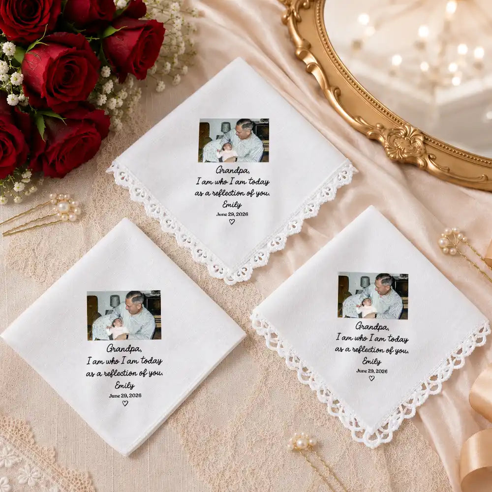 Parents,Grateful,Custom Photo,Wedding,Upload Full Photo,Custom Text - Custom Photo Mom Dad Of Bride Groom - Personalized Handkerchief