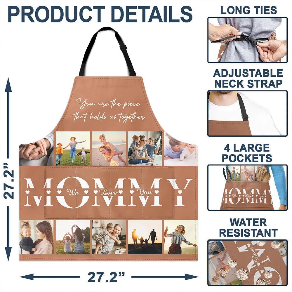 Custom Photo,Family,Gift For Mother,Gift For Father,Happy,Photo,Grateful - Custom Photo Mom Dad We Love You - Personalized Apron
