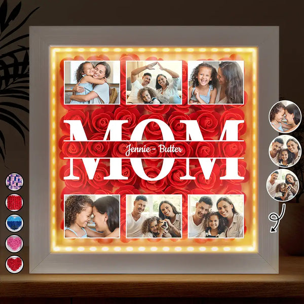 Gift For Mother,Family - Custom Photo Mom We Love You - Personalized LED Light Flower Shadow Box