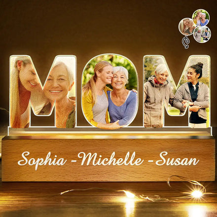 Custom Photo Mommy Grandma Custom Kid Grandkid Name - Personalized Custom Shaped LED Light