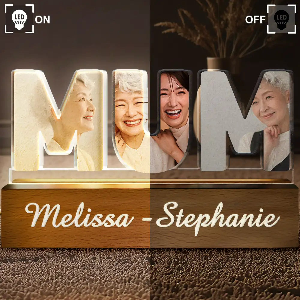 Gift For Mother,Gift For Grandma,Custom Photo,Love,Happy - Custom Photo Mommy Grandma Custom Kid Grandkid Name - Personalized Custom Shaped LED Light