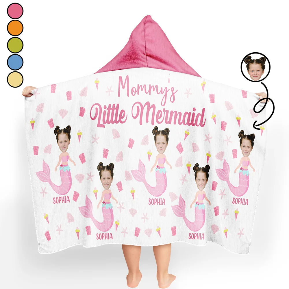 Custom Photo Mommy's Little Mermaid - Personalized Hooded Beach Towel