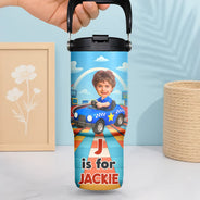Gift For Kids,Gift For Grandkids,Happy,Back To School - Custom Photo Monogram Kid Toy Car - Personalized 30oz Tumbler With Handle