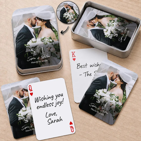 Custom Photo,Romantic,Gift For Couples,Wedding,Upload Full Photo,Monogram - Custom Photo Monogram Wedding Engagement Signing Book - Personalized Playing Cards