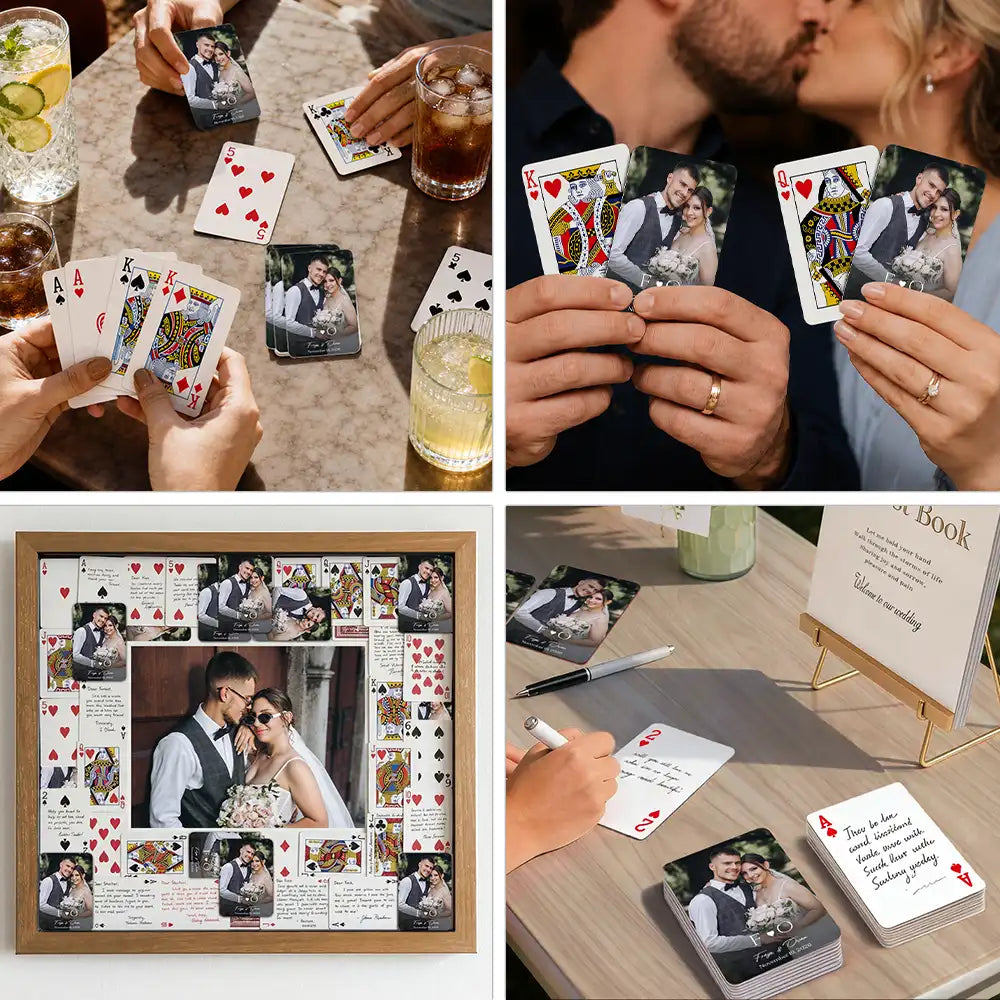 Custom Photo,Romantic,Gift For Couples,Wedding,Upload Full Photo,Monogram - Custom Photo Monogram Wedding Engagement Signing Book - Personalized Playing Cards
