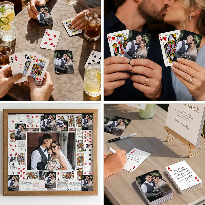 Custom Photo,Romantic,Gift For Couples,Wedding,Upload Full Photo,Monogram - Custom Photo Monogram Wedding Engagement Signing Book - Personalized Playing Cards