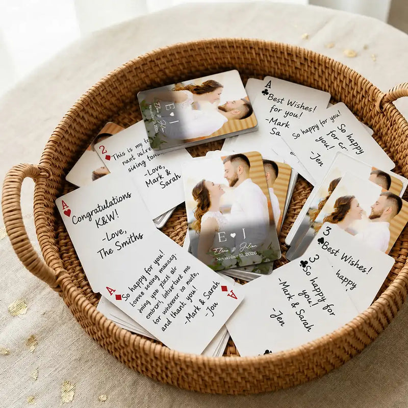 Custom Photo,Romantic,Gift For Couples,Wedding,Upload Full Photo,Monogram - Custom Photo Monogram Wedding Engagement Signing Book - Personalized Playing Cards