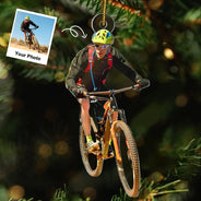 Gift For Yourself,Gift For Women,Gift For Men,Happy,Christmas,Custom Photo,Photo Hobby Ornament - Custom Photo Mountain Biking - Personalized Acrylic Photo Ornament
