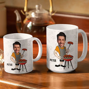 Gift For Father, Gift For Grandpa, Grilling, Funny, Custom Photo - Custom Photo Mr. Good Looking Is Cooking Grilling Apron - Personalized White Edge-to-Edge Mug