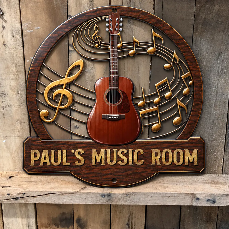 Top Market,Guitar,Gift For Men,Music,Custom Photo,Gift For Yourself,Remove BG Photo,Happy - Custom Photo Music Room Gif For Guitar Lovers - Personalized Custom Shaped Metal Sign