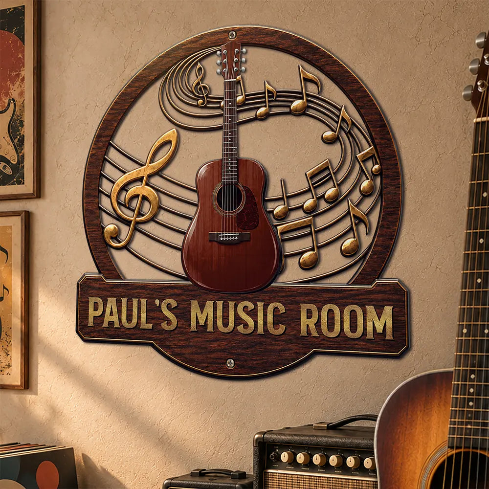 Custom Photo Music Room Gif For Guitar Lovers - Personalized Custom Shaped Metal Sign