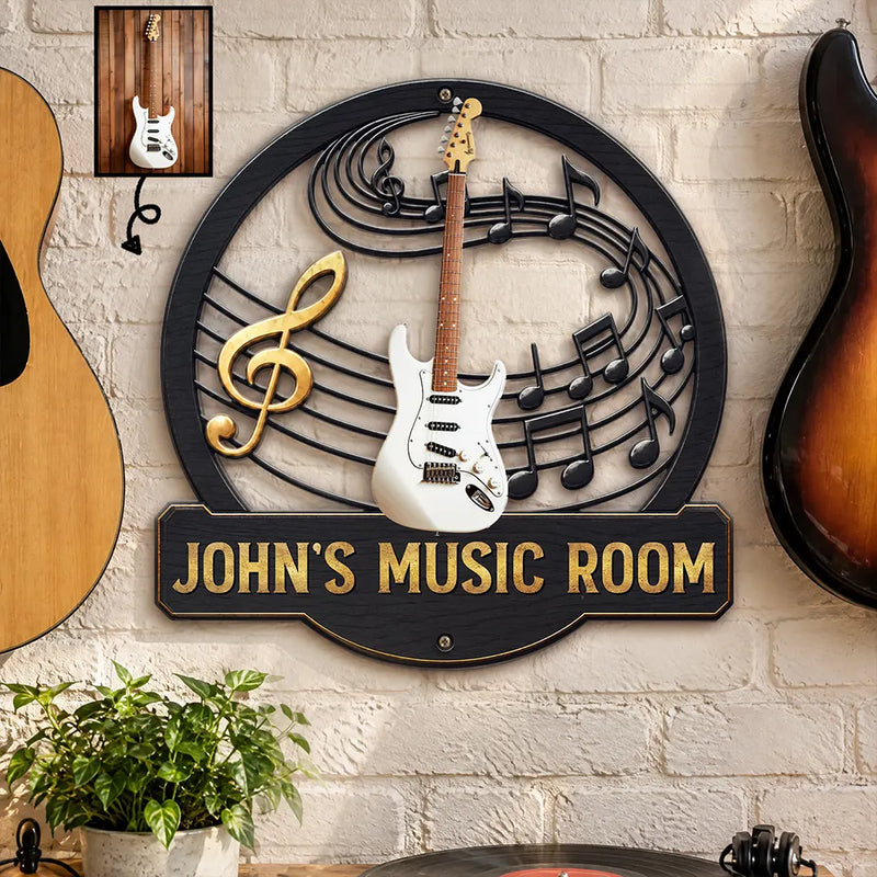 Top Market,Guitar,Gift For Men,Music,Custom Photo,Gift For Yourself,Remove BG Photo,Happy - Custom Photo Music Room Gif For Guitar Lovers - Personalized Custom Shaped Metal Sign