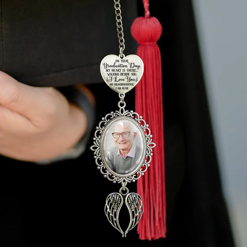 Graduation,Gift For Yourself,Custom Photo,Memorial,Sad - Custom Photo My Heart Is There - Personalized Graduation Tassel Charm