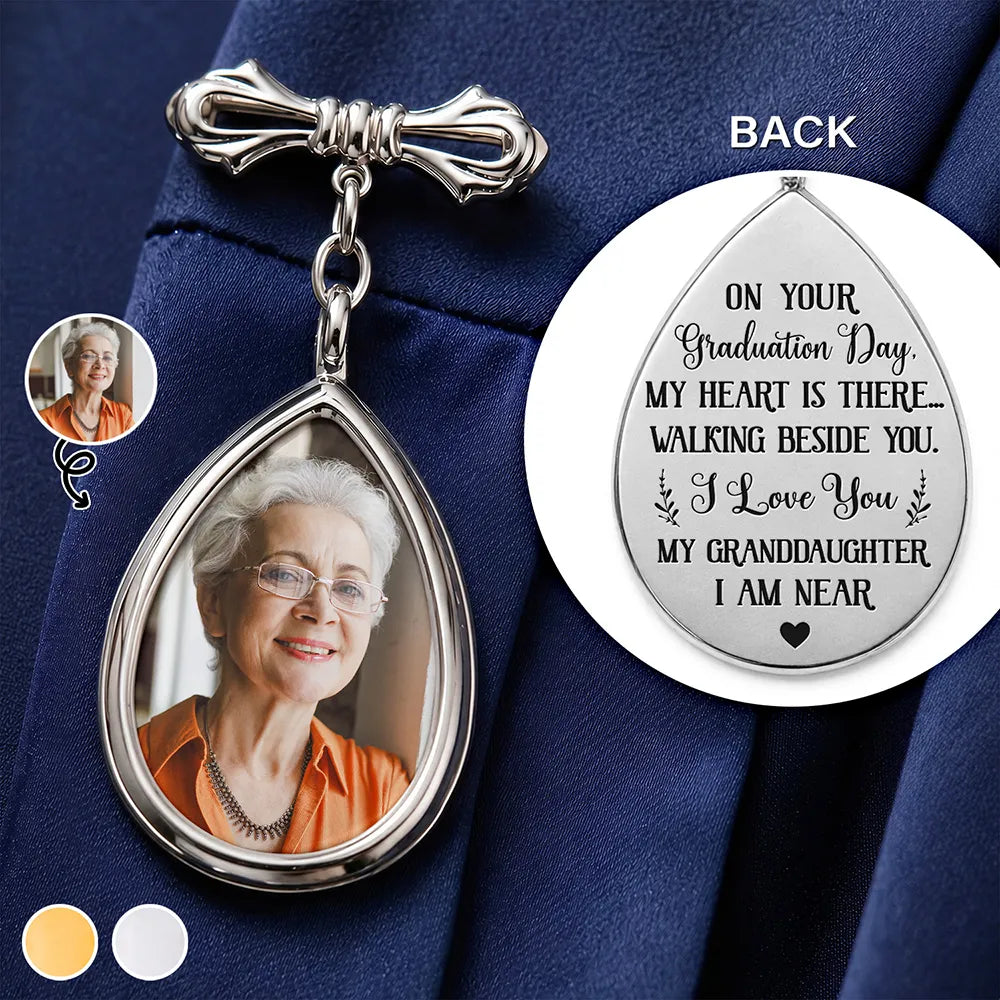 Gift For Yourself, Gift For Daughter, Gift For Son, Gift For Brothers, Gift For Sisters, Gift For Bestie, Graduation, Memorial, Photo, Sympathetic - Custom Photo My Heart Is There Walking Beside You - Personalized Teardrop Pin