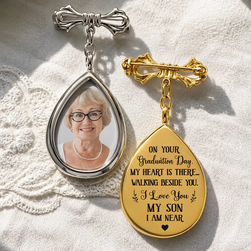 Gift For Yourself, Gift For Daughter, Gift For Son, Gift For Brothers, Gift For Sisters, Gift For Bestie, Graduation, Memorial, Photo, Sympathetic - Custom Photo My Heart Is There Walking Beside You - Personalized Teardrop Pin