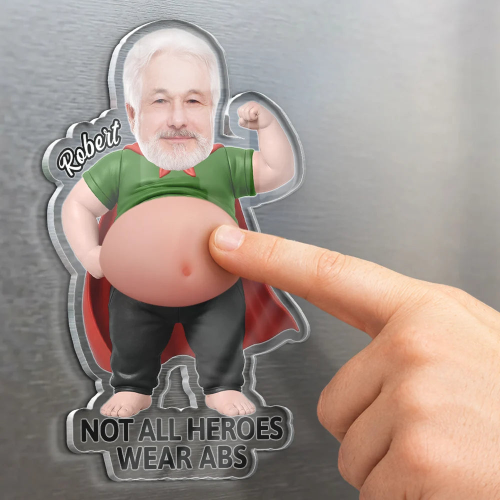 Custom Photo,Top Market,Gift For Men,Gift For Yourself,Humorous,Cut-Face Photo - Custom Photo My Hero Dad Bod - Personalized Squishy Acrylic Fridge Magnet