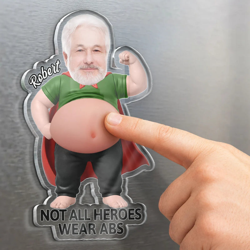 Custom Photo,Top Market,Gift For Men,Gift For Yourself,Humorous,Cut-Face Photo - Custom Photo My Hero Dad Bod - Personalized Squishy Acrylic Fridge Magnet