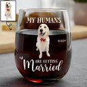 Pet Lovers, Cat Lovers, Dog Lovers, Wedding, Engaged, Happy, Wedding Anniversary - Custom Photo My Humans Are Getting Married - Personalized Stemless Wine Glass