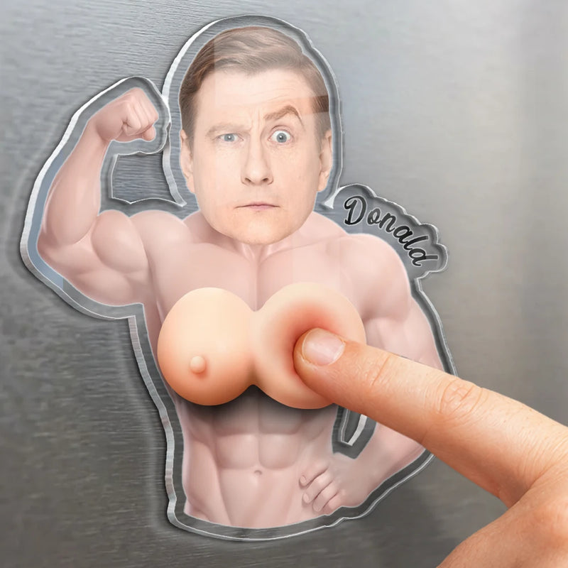 Custom Photo,Gift For Men,Gift For Yourself,Humorous,Cut-Face Photo - Custom Photo Never Skip Chest Day - Personalized Squishy Acrylic Fridge Magnet