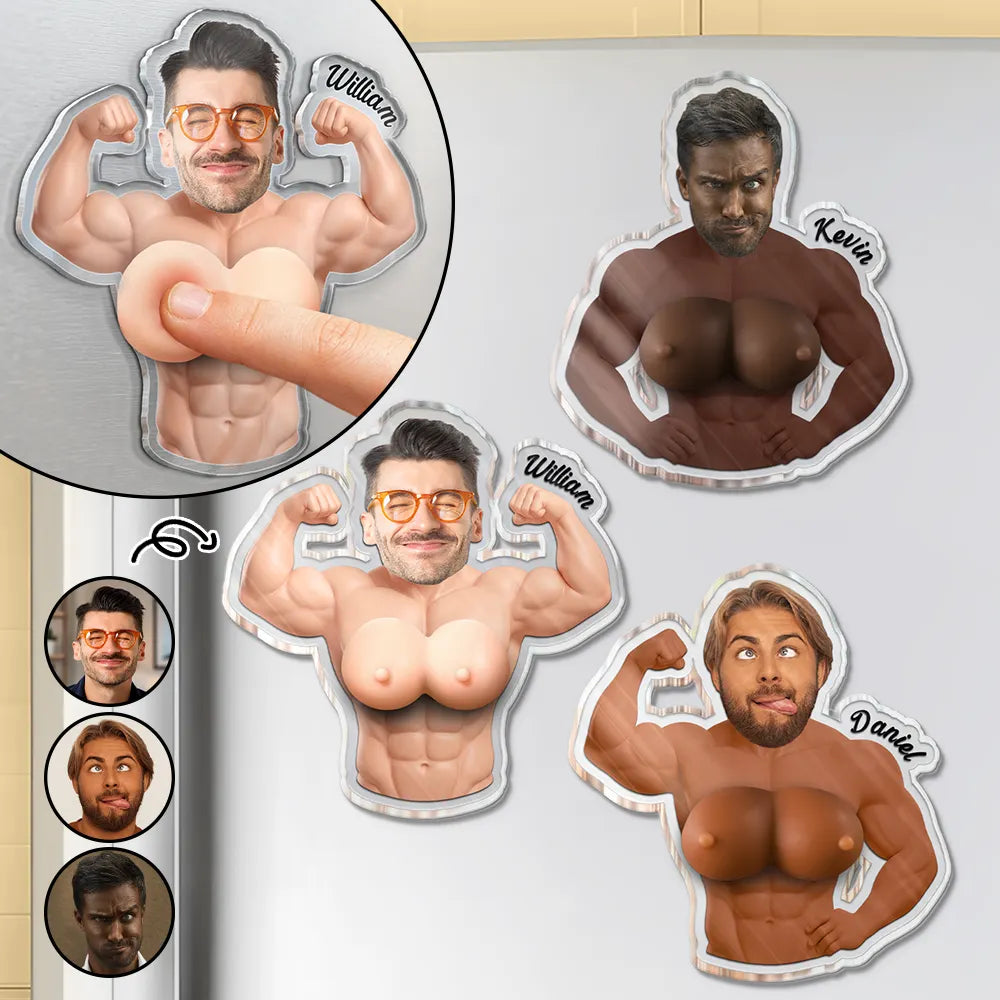 Custom Photo,Gift For Men,Gift For Yourself,Humorous,Cut-Face Photo - Custom Photo Never Skip Chest Day - Personalized Squishy Acrylic Fridge Magnet
