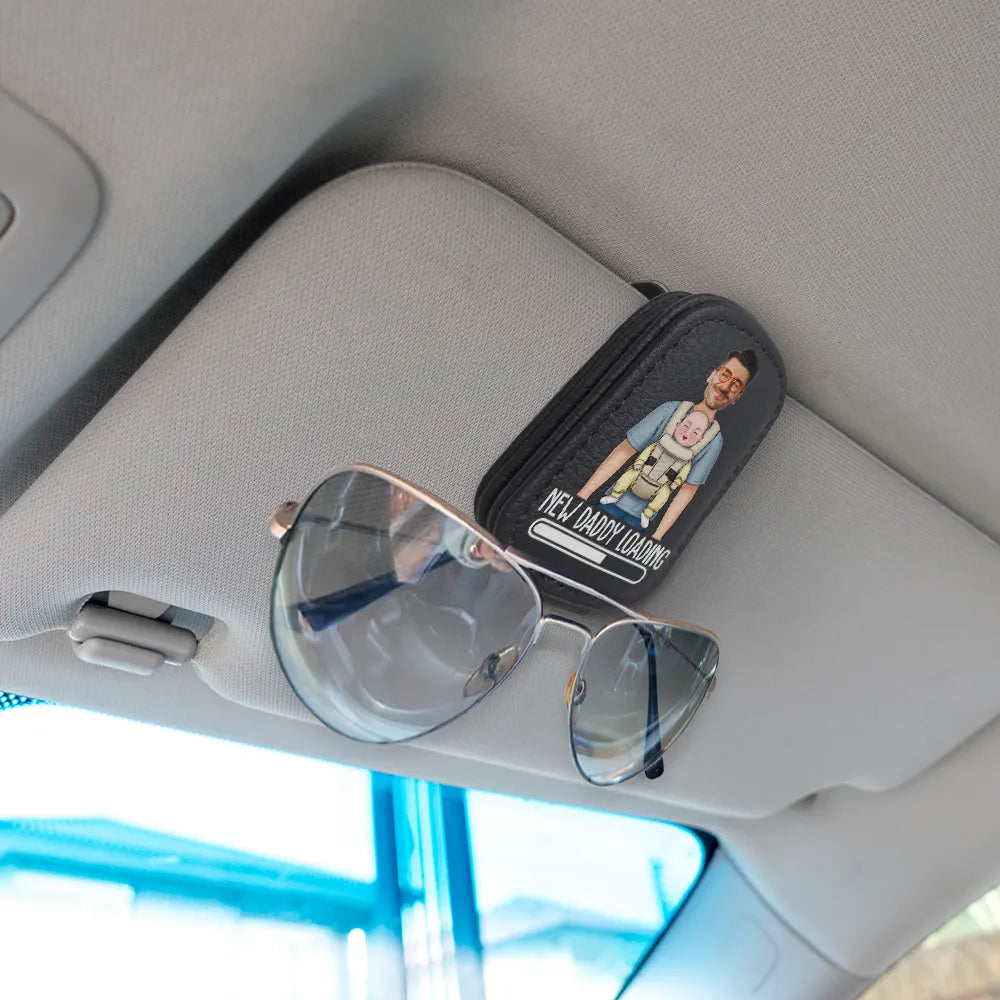 Gift For Husband,Gift For Yourself,Gift For Men,Parents,Gift For Grandpa,Gift For Father,New Dad,New baby,Expecting Dad,Funny - Custom Photo New Dad And Grandpa Loading - Personalized Sunglasses Holder For Car Visor