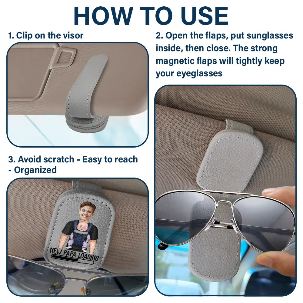 Gift For Husband,Gift For Yourself,Gift For Men,Parents,Gift For Grandpa,Gift For Father,New Dad,New baby,Expecting Dad,Funny - Custom Photo New Dad And Grandpa Loading - Personalized Sunglasses Holder For Car Visor