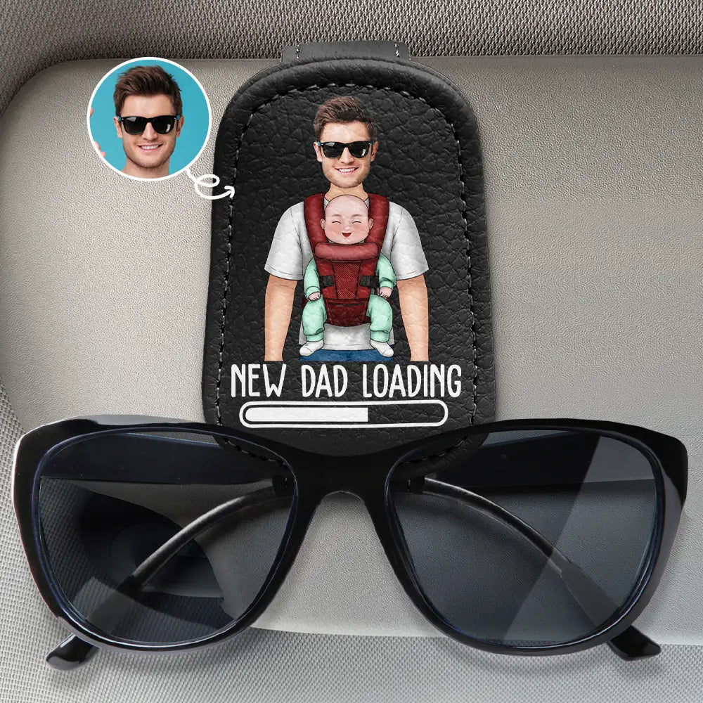 Gift For Husband,Gift For Yourself,Gift For Men,Parents,Gift For Grandpa,Gift For Father,New Dad,New baby,Expecting Dad,Funny - Custom Photo New Dad And Grandpa Loading - Personalized Sunglasses Holder For Car Visor