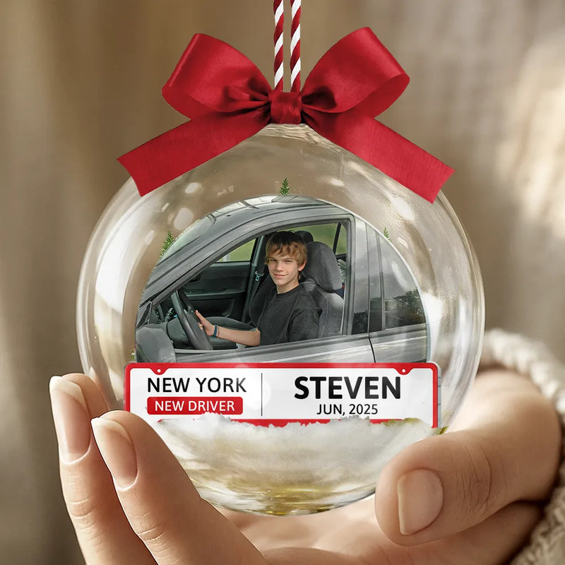 Gift For Yourself,Christmas,Custom Photo,Happy - Custom Photo New Driver - Personalized 3D Acrylic Ball Ornament