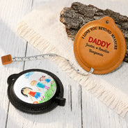 Gift For Father, Custom Photo, Adorable, Upload Full Photo - Custom Photo No One Measures Up To You With Kid's Drawing - Personalized Leather Tape Measure