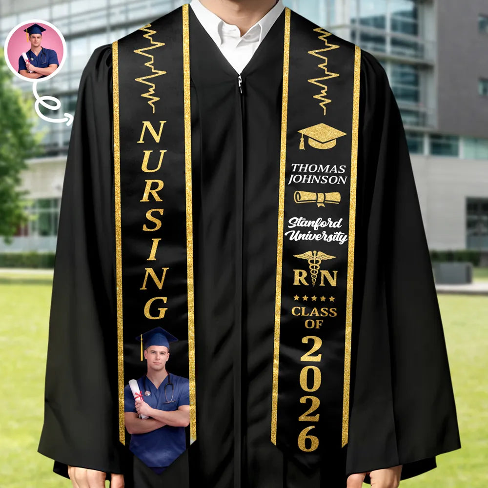 Graduation, Gift For Women, Gift For Men, Nurse, Happy - Custom Photo Nursing Graduation - Personalized Stoles
