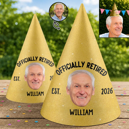 Custom Photo Officially Retired Funny Face - Personalized Party Hats
