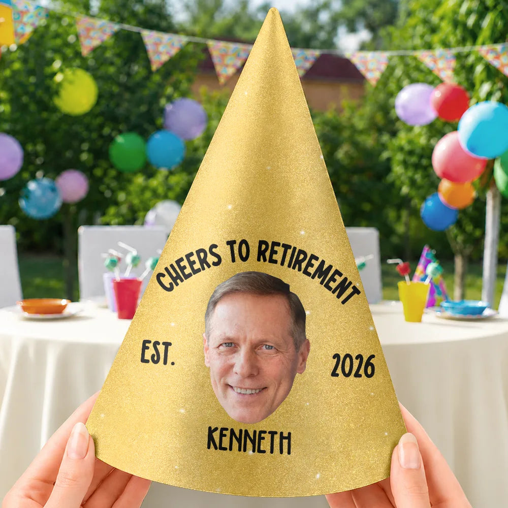 Custom Photo, Retirement, Gift For Men, Gift For Yourself, Humorous, Cut-Face Photo - Custom Photo Officially Retired Funny Face - Personalized Party Hats