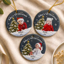 Art Design,New Mom,Sentimental,Christmas,Gift For Mother,Photo - Oil Painting - Custom Photo Oil Painting Baby First Christmas - Personalized Circle Ceramic Ornament