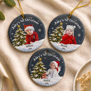 Art Design,New Mom,Sentimental,Christmas,Gift For Mother,Photo - Oil Painting - Custom Photo Oil Painting Baby First Christmas - Personalized Circle Ceramic Ornament