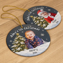 Art Design,New Mom,Sentimental,Christmas,Gift For Mother,Photo - Oil Painting - Custom Photo Oil Painting Baby First Christmas - Personalized Circle Ceramic Ornament