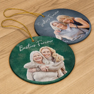 Art Design,Sentimental,Gift For Bestie,Christmas,Photo - Oil Painting - Custom Photo Oil Painting Besties Forever - Personalized Circle Ceramic Ornament