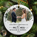 Art Design,Christmas,Married Couple,Romantic,Gift For Couples,Photo - Oil Painting - Custom Photo Oil Painting Couple Portrait Our First Christmas - Personalized Circle Ceramic Ornament