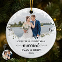 Art Design,Christmas,Married Couple,Romantic,Gift For Couples,Photo - Oil Painting - Custom Photo Oil Painting Couple Portrait Our First Christmas - Personalized Circle Ceramic Ornament