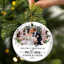 Art Design,Christmas,Married Couple,Romantic,Gift For Couples,Photo - Oil Painting - Custom Photo Oil Painting Couple Portrait Our First Christmas - Personalized Circle Ceramic Ornament