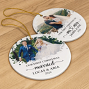 Art Design,Christmas,Married Couple,Romantic,Gift For Couples,Photo - Oil Painting - Custom Photo Oil Painting Couple Portrait Our First Christmas - Personalized Circle Ceramic Ornament