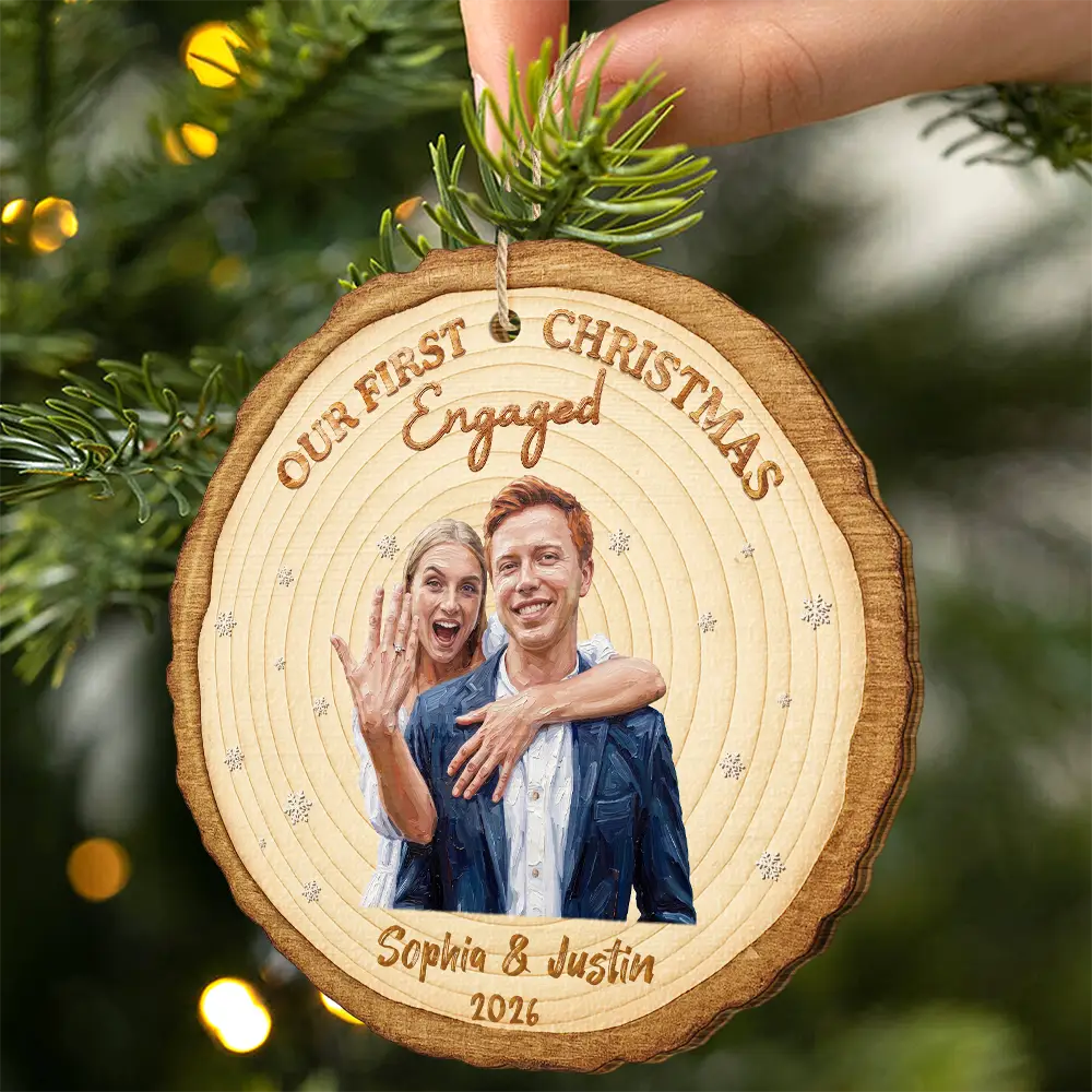 Art Design,Sentimental,Christmas,Married Couple,Gift For Couples,Photo - Oil Painting - Custom Photo Oil Painting Couples Portrait First Christmas Together - Personalized Custom Shaped Wooden Ornament