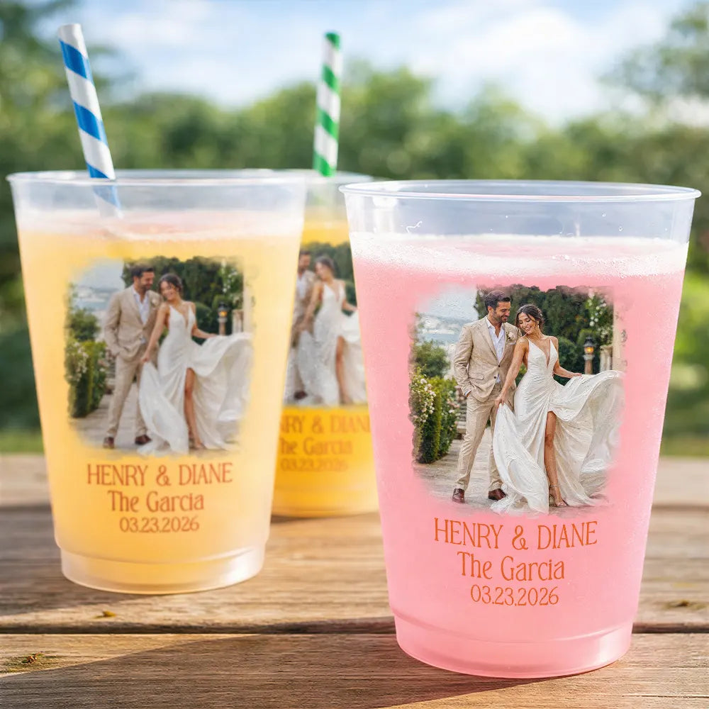 Art Design,Married Couple,Romantic,Gift For Couples,Photo - Oil Painting - Custom Photo Oil Painting Couples Wedding Engaged Bachelor Party - Personalized Frosted Cups