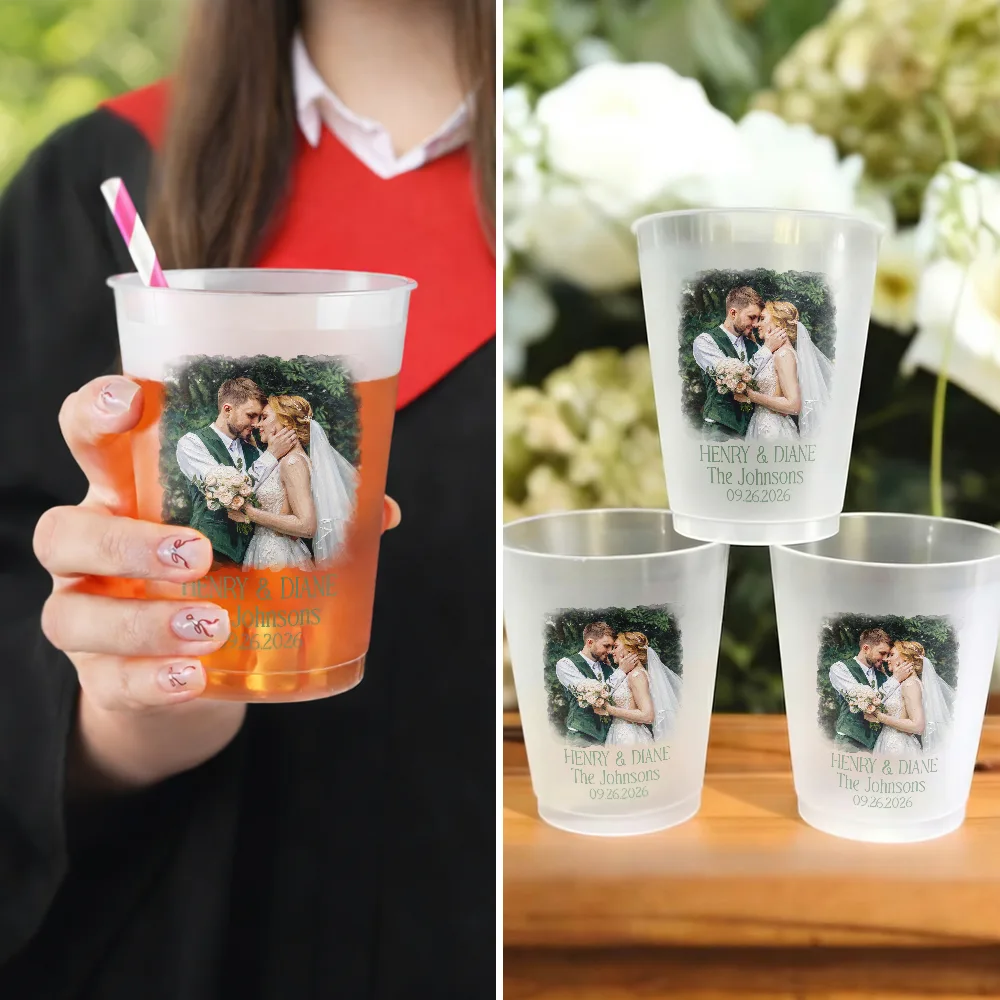 Art Design,Married Couple,Romantic,Gift For Couples,Photo - Oil Painting - Custom Photo Oil Painting Couples Wedding Engaged Bachelor Party - Personalized Frosted Cups