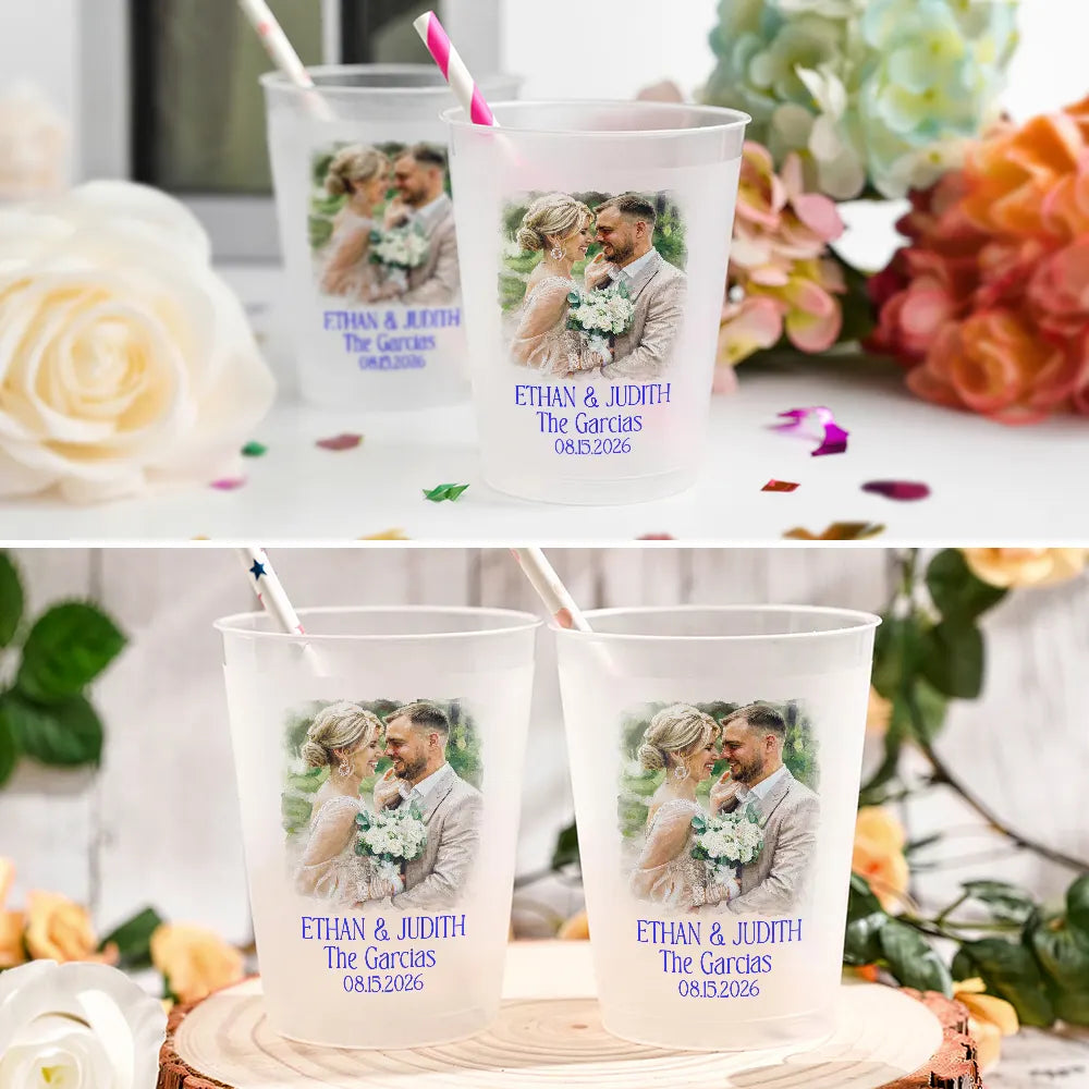 Art Design,Married Couple,Romantic,Gift For Couples,Photo - Oil Painting - Custom Photo Oil Painting Couples Wedding Engaged Bachelor Party - Personalized Frosted Cups