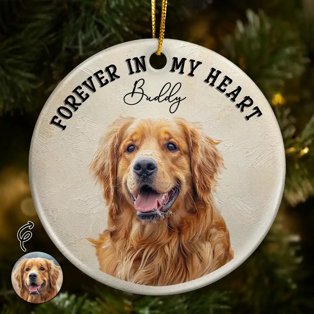 Art Design,Christmas,Pet Memorial,Sympathetic,Pet Lovers,Memorial,Photo - Oil Painting - Custom Photo Oil Painting Dog Pet Portrait Memorial - Personalized Circle Ceramic Ornament