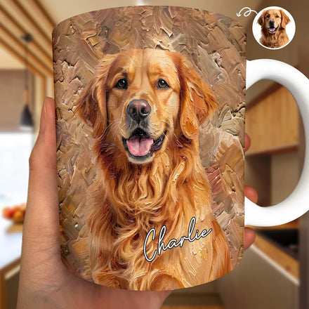 Custom Photo Oil Painting Family Dad Mom Kid Pet Portrait - Personalized White Edge-to-Edge Mug