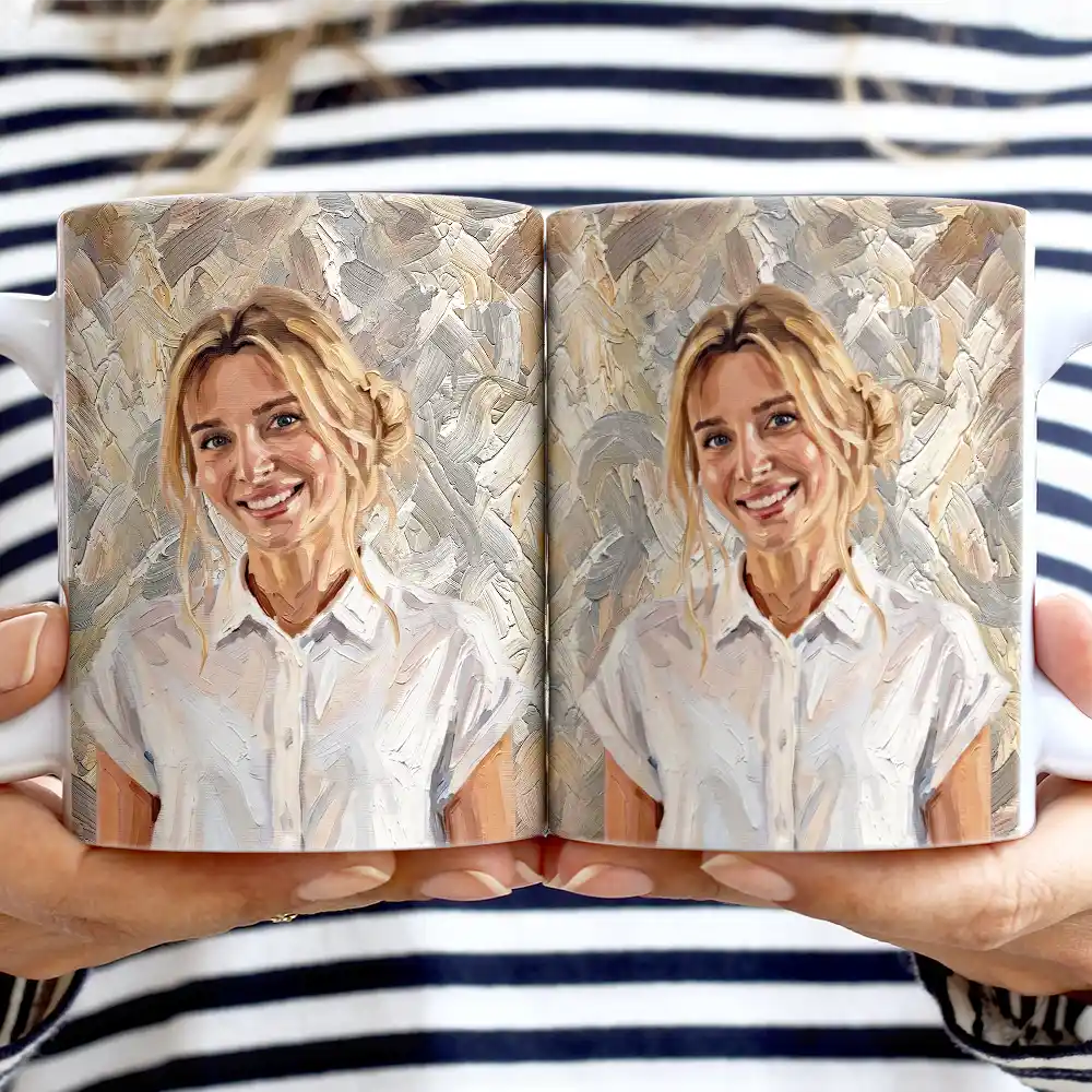 Art Design,Sentimental,Pet Lovers,Photo - Oil Painting - Custom Photo Oil Painting Family Dad Mom Kid Pet Portrait - Personalized White Edge-to-Edge Mug