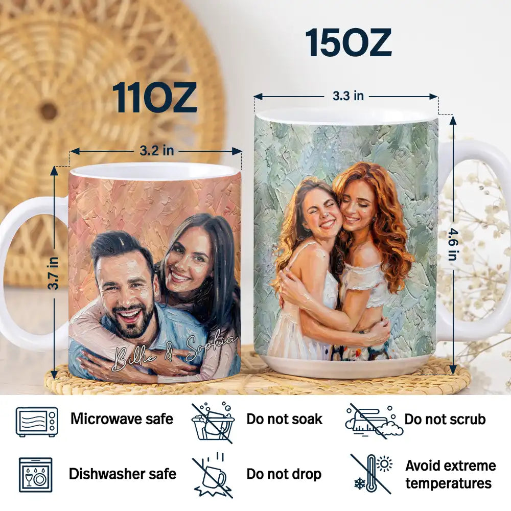 Art Design,Sentimental,Pet Lovers,Photo - Oil Painting - Custom Photo Oil Painting Family Dad Mom Kid Pet Portrait - Personalized White Edge-to-Edge Mug